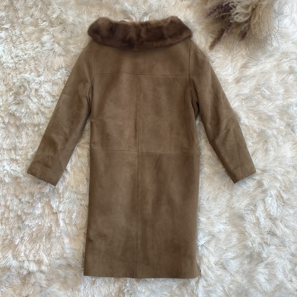 Unbranded Coat Vintage 1960s Brown Suede with Fur Collar Pockets Side Slits - Picture 5 of 5